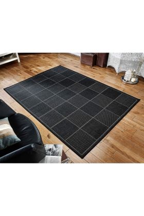 Checked Flat weave Rug - Black