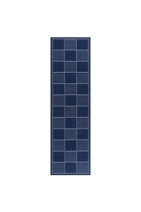 Checked Flat weave Hall Runner  - Blue 60 x 230 cm