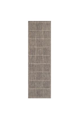 Checked Flat Weave Hall Runner - Grey  - 60 x 230 cm