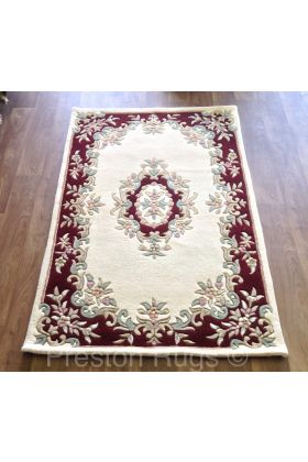 Royal Traditional Aubusson Wool Rug - Cream Red