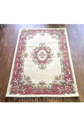 Royal Traditional Aubusson Wool Rug - Cream Rose