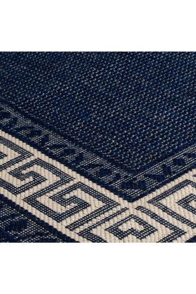 Greek Key Flat weave Rug  - Blue