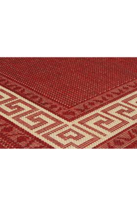 Greek Key Flat weave Rug  - Red