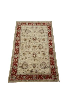 Afghan Ziegler Hand-knotted Rug - Cream Red 132 x 208 cm
