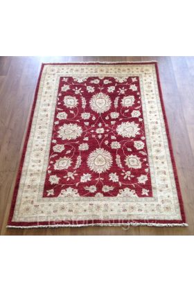 Afghan Ziegler Hand-knotted Traditional Wool Rug - Red 130 x 176 cm (4'3" x 5'9")