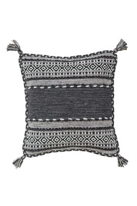Kelim Flat-weave Rug - Charcoal-Cushion Covers 47 x 47 cm (Twin Pack)