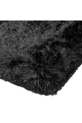 Plush Shaggy Rug - Black -  70 x 140 cm (2'3" x 4'7")