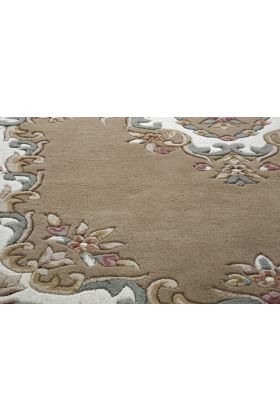 Royal Traditional Aubusson Wool Rug - Beige-200 x 285 cm (6'7" x 9'4")