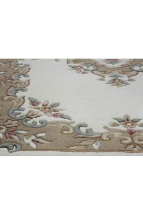 Royal Traditional Aubusson Wool Rug - Cream Beige-200 x 285 cm (6'7