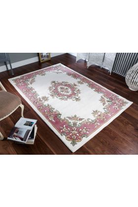 Royal Traditional Aubusson Wool Rug - Cream Rose-200 x 285 cm (6'7" x 9'4")