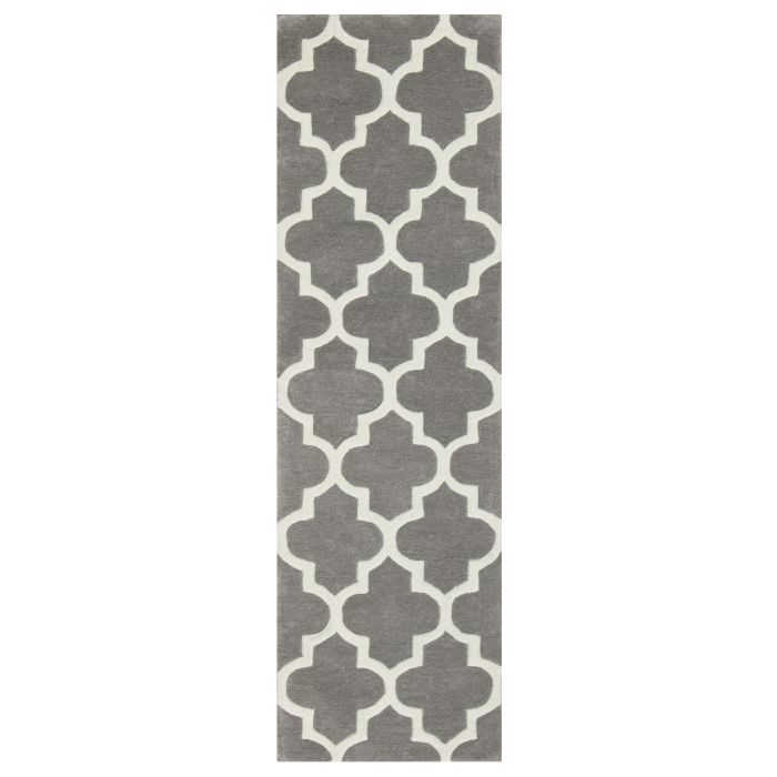 Arabesque Moroccan Pattern Wool Rug - Grey-Runner 68 x 235 cm (2'3