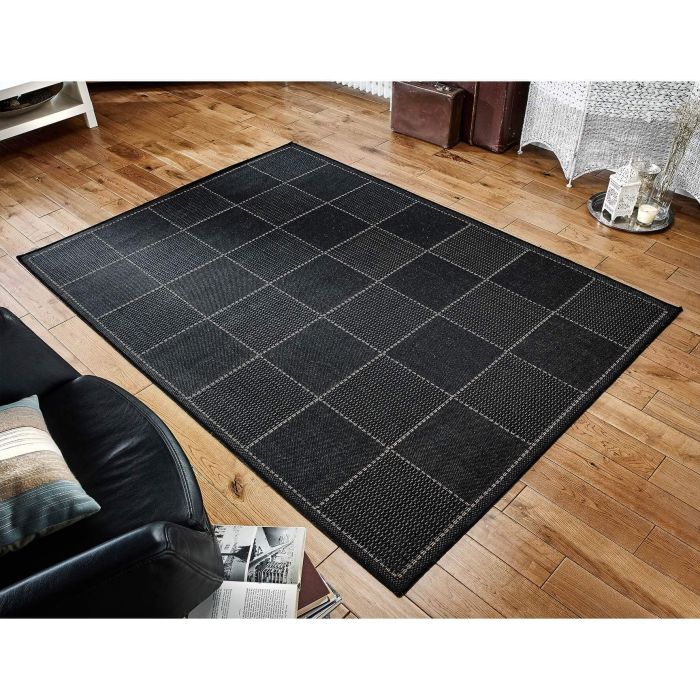 Checked Flat weave Rug - Black