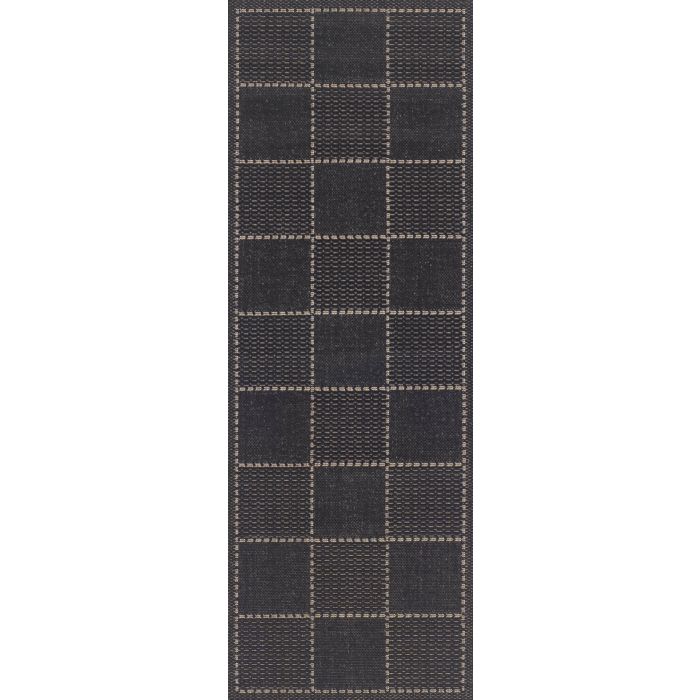 Checked Flat weave Hall Runner  - Black 60 x 180 cm