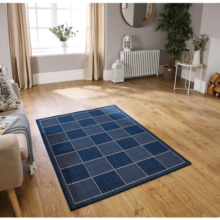 Checked Flat weave Rug  - Blue-60 x 110 cm