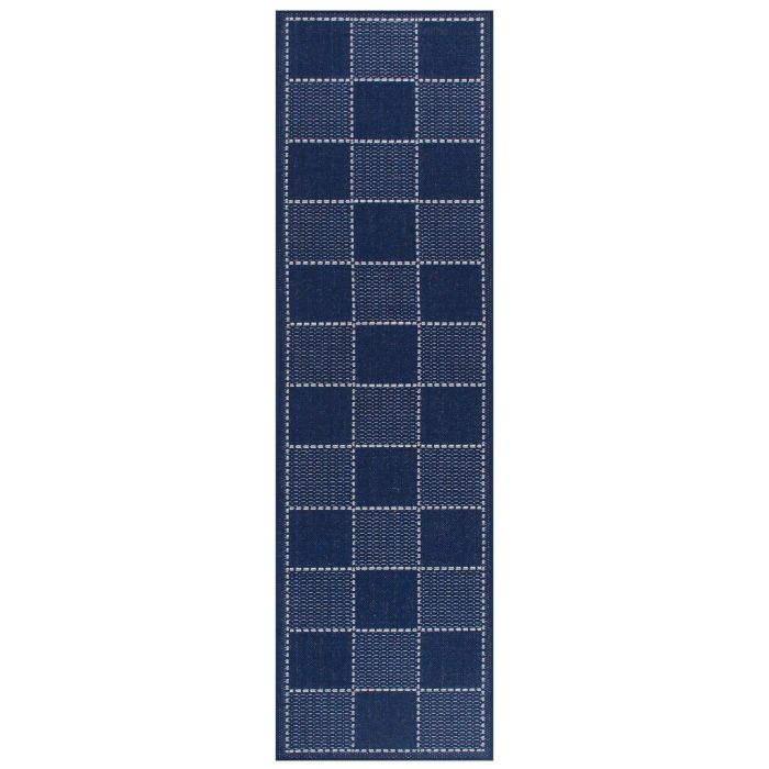 Checked Flat weave Hall Runner  - Blue 60 x 230 cm
