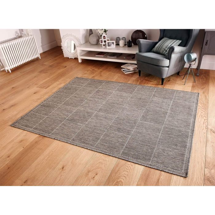 Checked Flat Weave Rug - Grey 