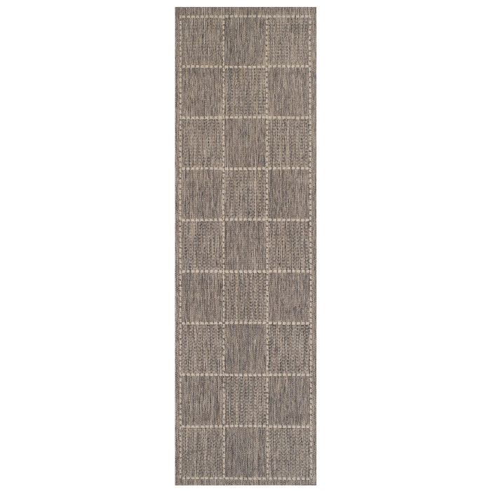 Checked Flat Weave Hall Runner - Grey  - 60 x 230 cm