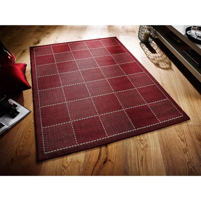 Checked Flat Weave Rug - Red 