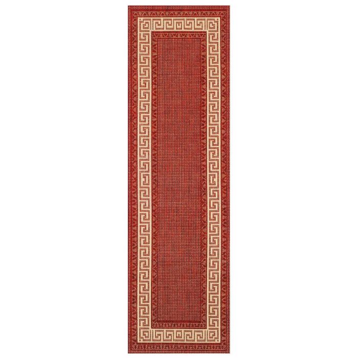 Greek Key Flat weave Hall Runner  - Red - 60 x 230 cm