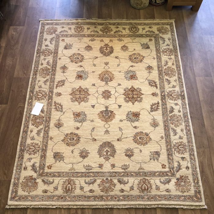 Afghan Ziegler Hand-knotted Wool Rug - Cream 154 x 195 cm