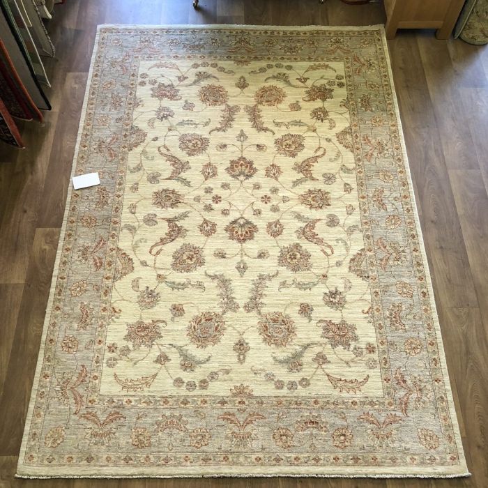 Afghan Ziegler Hand-knotted Wool Rug - Cream/Green 169 x 242 cm