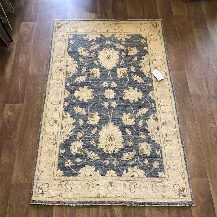 Afghan Ziegler Hand-knotted Wool Rug - Blue/Cream 119 x 184 cm