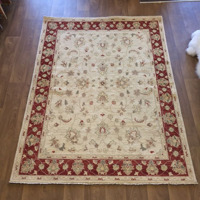 Afghan Ziegler Hand-knotted Traditional Wool Rug - Cream Red 150 x 200 cm