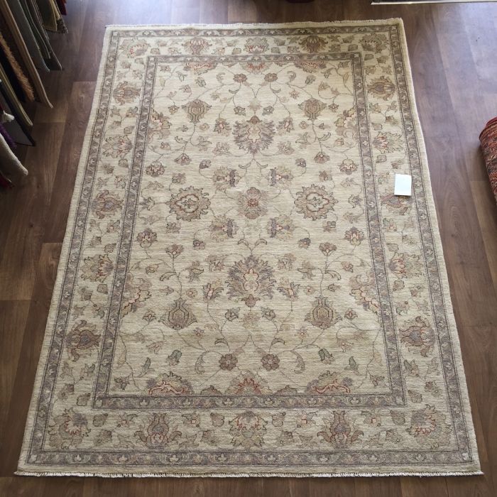 Afghan Ziegler Hand-knotted Traditional Wool Rug - Cream Ivory 172 x 240 cm (5'8