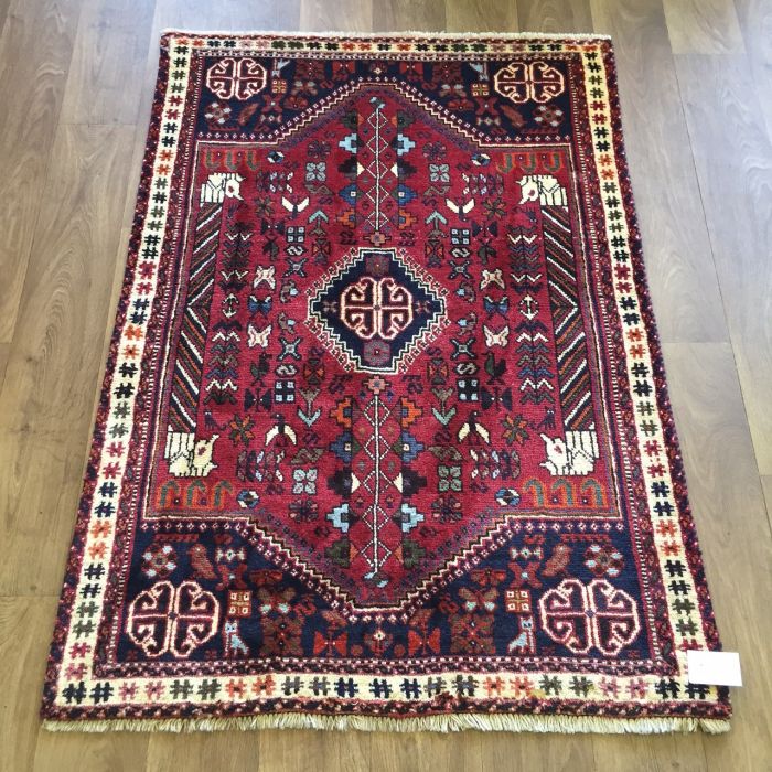 Persian Shiraz Hand knotted Tribal Wool Rug - 100 x 147 cm (3'3