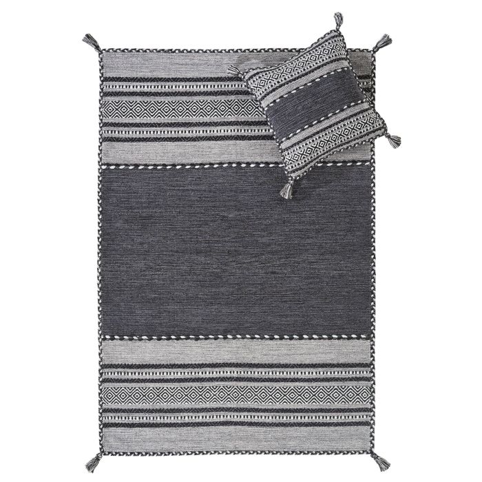 Kelim Flat-weave Rug - Charcoal-120 x 170 cm (4' x 5'7