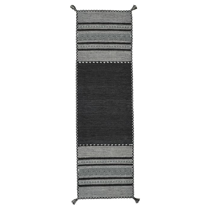 Kelim Flat-weave Rug - Charcoal-Runner 67 x 220 cm (2'2