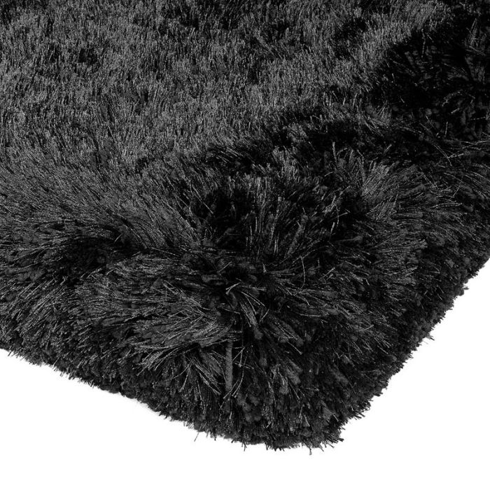 Plush Shaggy Rug - Black -  70 x 140 cm (2'3