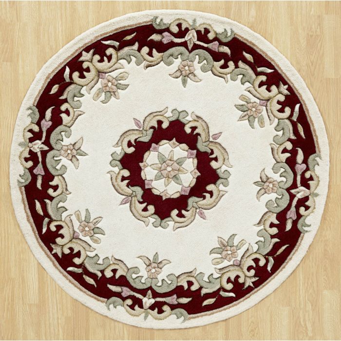 Royal Traditional Wool Rug - Cream Red-Circle 120 cm 