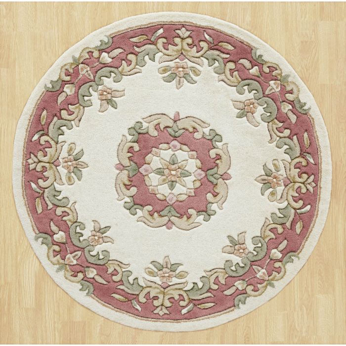 Royal Traditional Wool Rug - Cream Rose-Circle 120 cm 