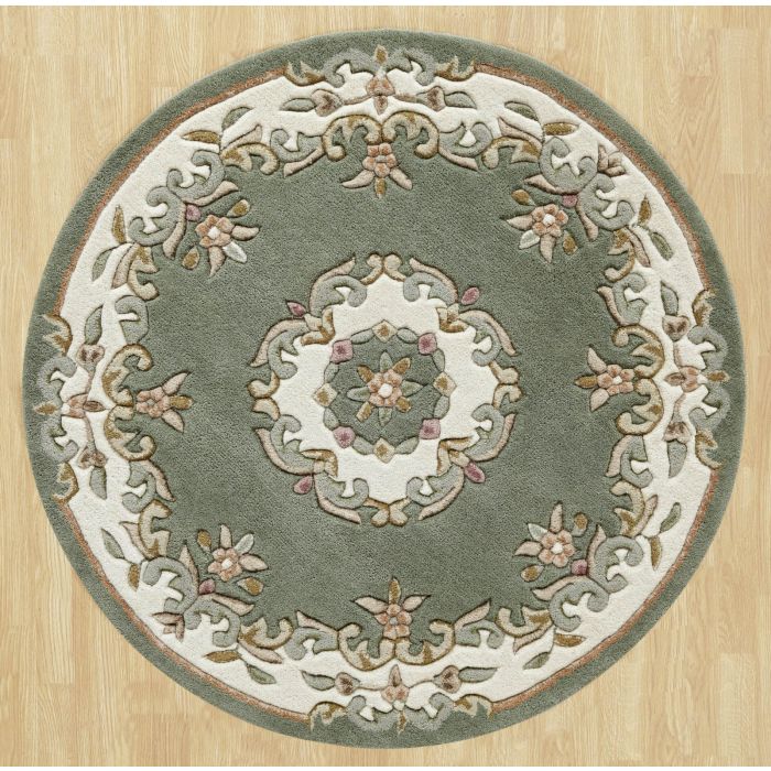 Royal Traditional Wool Rug - Green-Circle 120 cm 