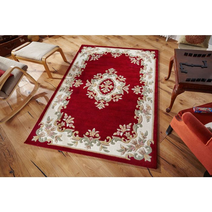 Royal Traditional Aubusson Wool Rug - Red-200 x 285 cm (6'7